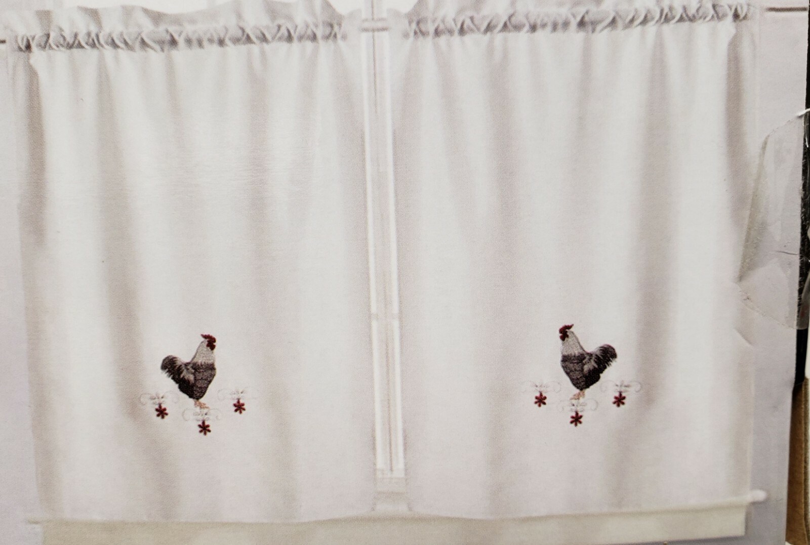 Embroidered Window Curtains Set:2 Tiers 28×36″&Valance 56×15″ MORNING ROOSTER,RH
