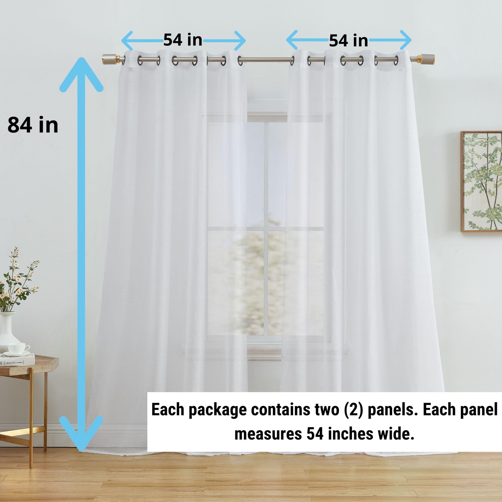 2 Piece Semi Sheer Voile Light Filtering Window Curtain Grommet Panels for Be…
