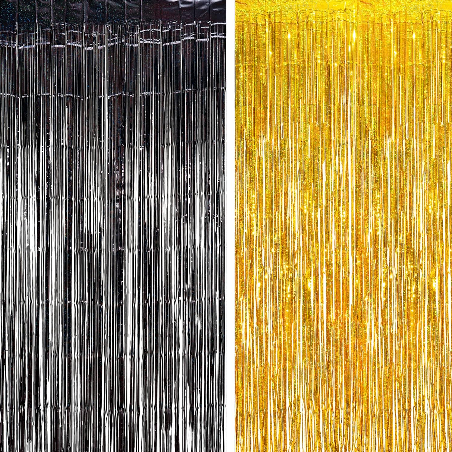 Black Gold Foil Fringe Curtain Backdrop – 2 Pack 3.2 X 8.2 Ft Metallic Tinsel Ph