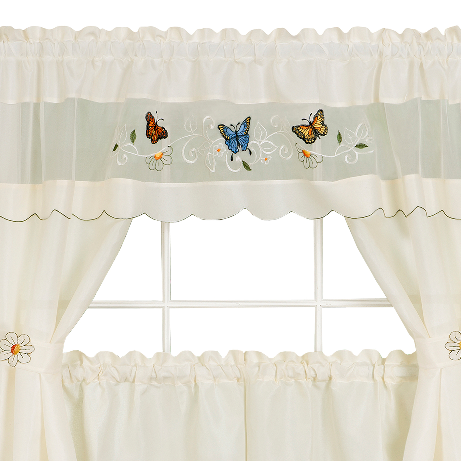 PowerSellerUSA 5-Piece Embellished Tailored Kitchen Curtains Set, Cafe Curtains