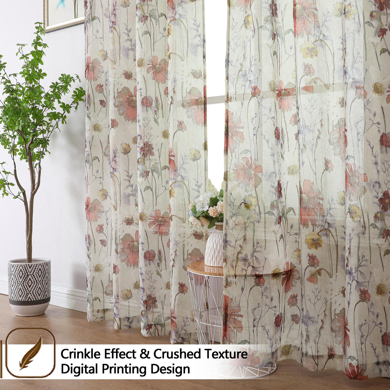 Crushed Kitchen Window Curtains 45 Inches Length 2 Panels, Elegant Farmhouse …