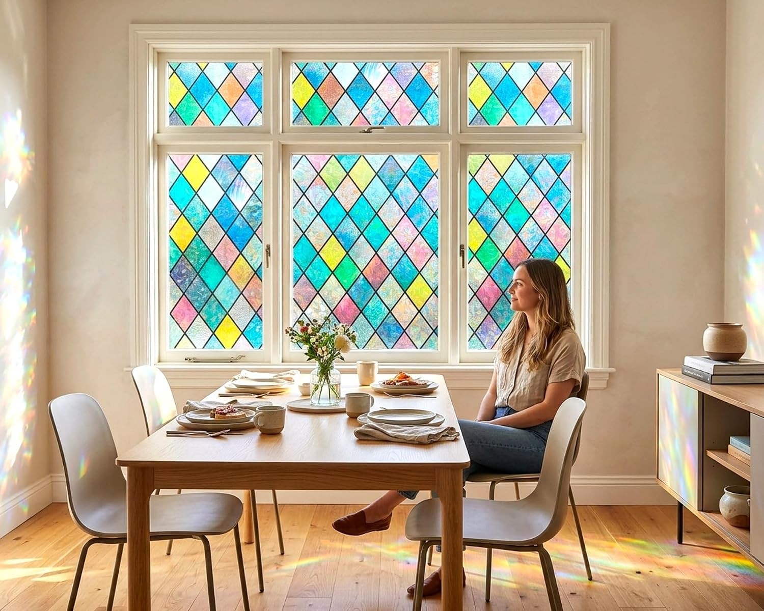 3D Prism Window Film,Transparent Decorative Glass Film Window Door Tint,Rainb…