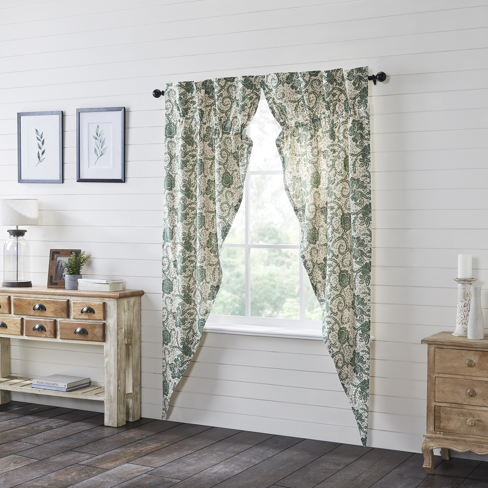 VHC Brands Panels Dorset Green Floral Prairie Long Farmhouse 84x36x18 Set of 2