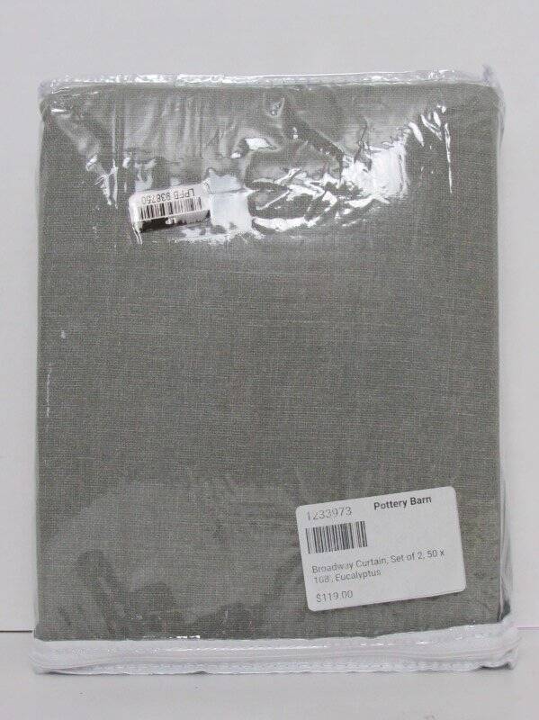 Pottery Barn Broadway Curtains Unlined Set/2 50 x 108″ (2 Panels) Eucalyptus New