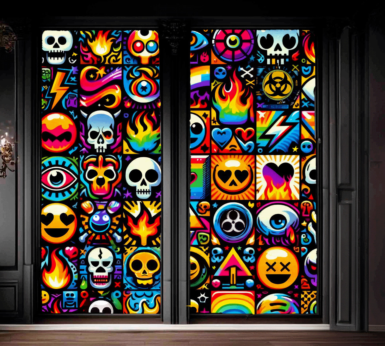 Emoji Blackout Rod Curtains Drapes Shades Fabric Symbols Dorm Man Cave Media