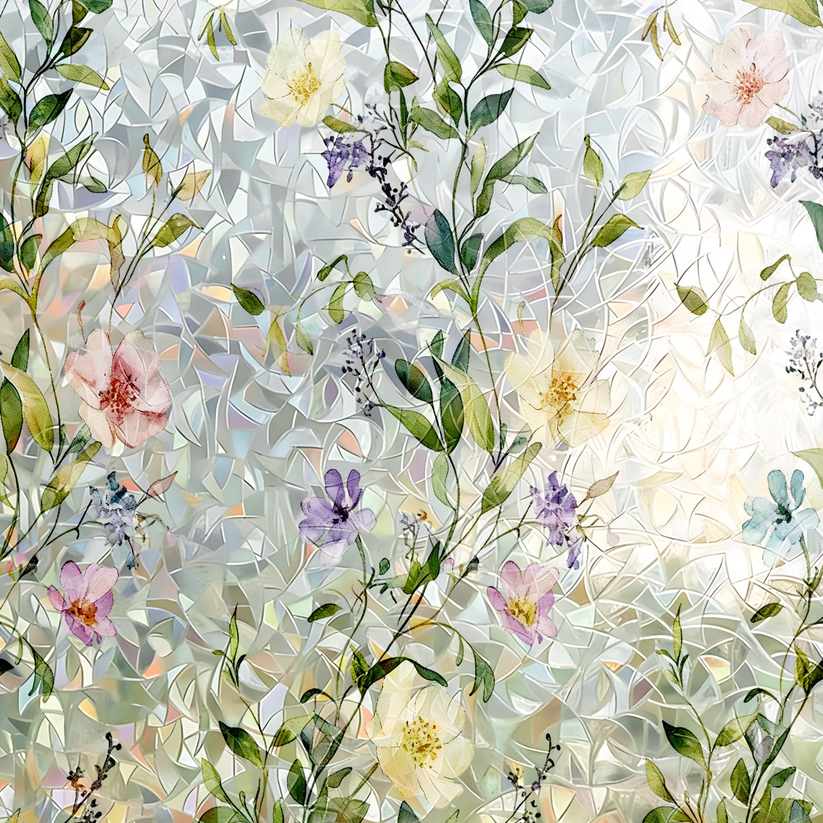 Window Privacy Film – Stained Glass Style Floral 17.5″ x 118″, Glass Film Decor