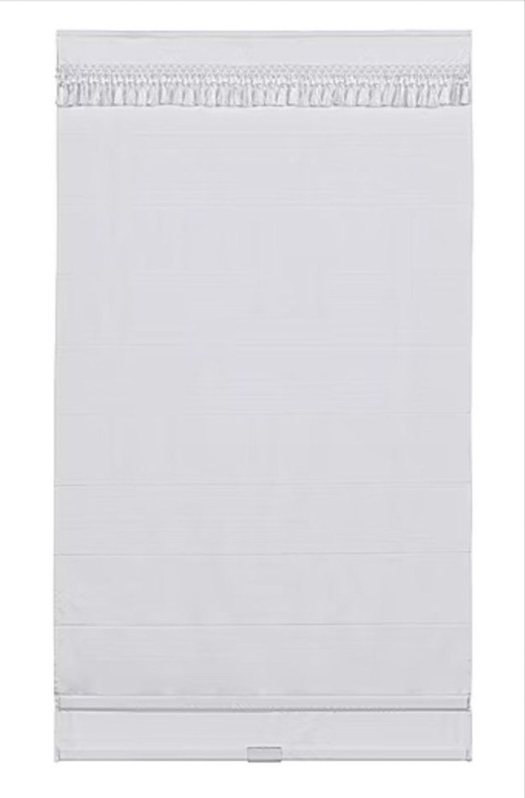 KATY TASSEL TRIM CORDLESS LIGHT FILTERING ROMAN SHADE 36″X64″ – COOL WHITE