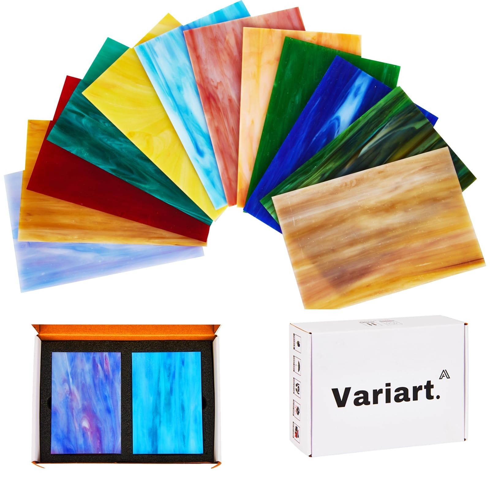 VARIART 12-Sheet Stained Glass Pack | 4×6 Inch Assorted Cathedral Art Glass f…
