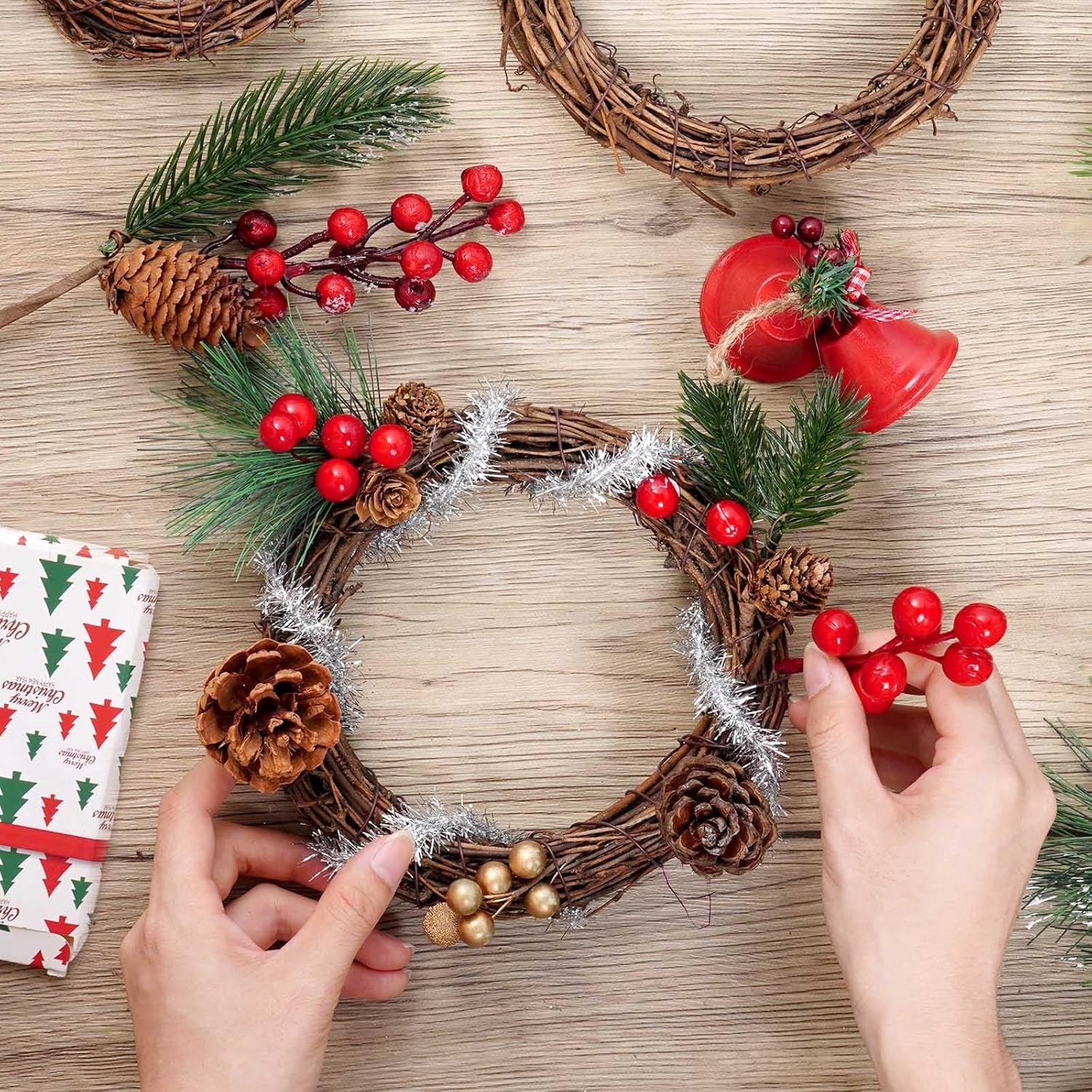 Grapevine Wreath Set, Marrywindix 10 Pieces 2 Sizes Natural Vine Branch Brown