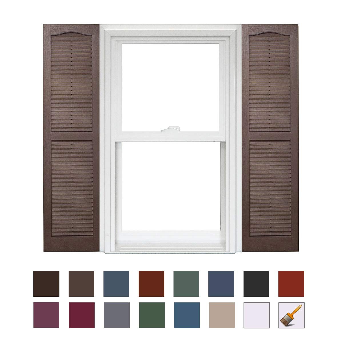 Polaris Homeside Open Louver Vinyl Shutters (1 Pair) 14.5″W x 35″H, Chocolate