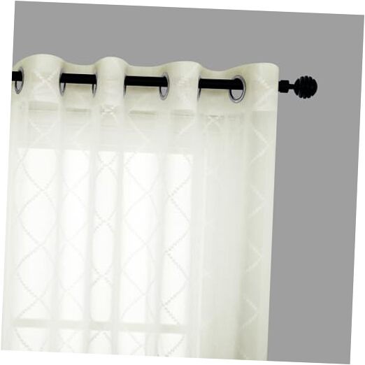Solid Lattice Diamond Embroidery Faux Line 52″W x 96″L (Pack of 2) Cream Beige