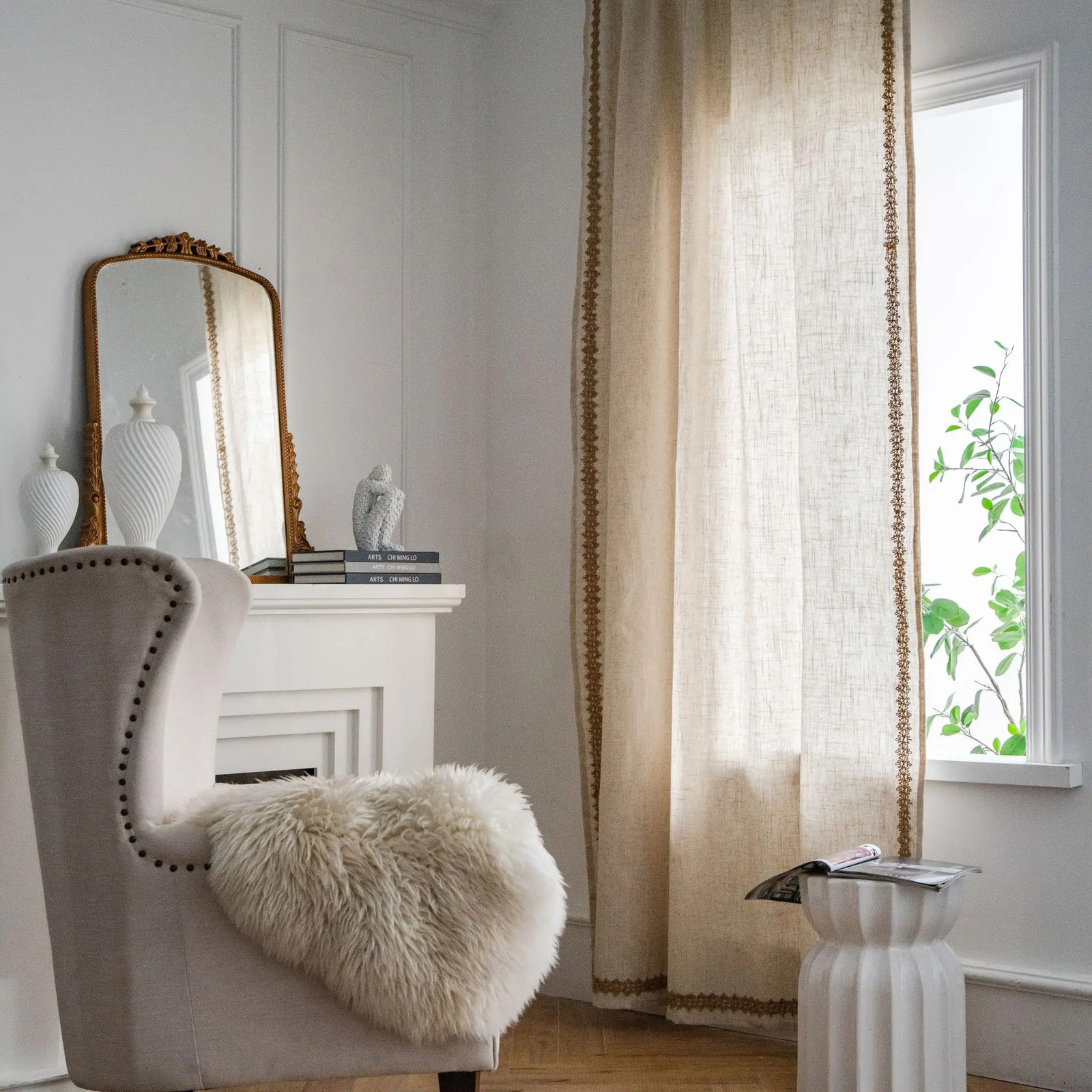 Linen Semi Blackout Curtain 1 Panel Handmade Cotton Burlap Stitching Lace Tassel