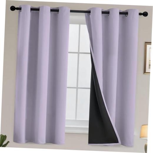 100% Blackout Window Curtain Panels for Bedroom, 38″W x 63″L (Pack of 2) Lilac