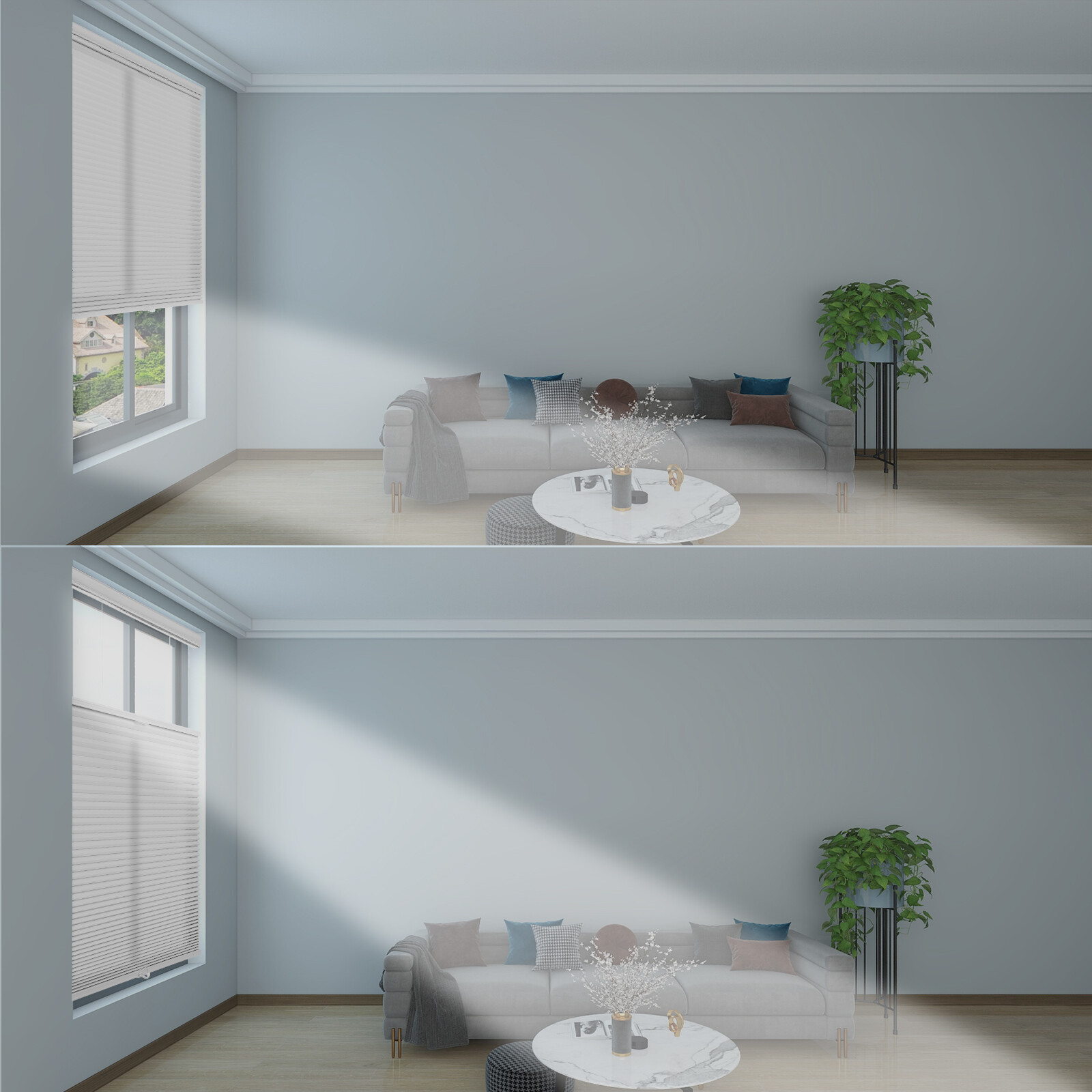 CUSTOM CUT Honeycomb Top Down Bottom Up Light Filtering Cordless Cellular Shades