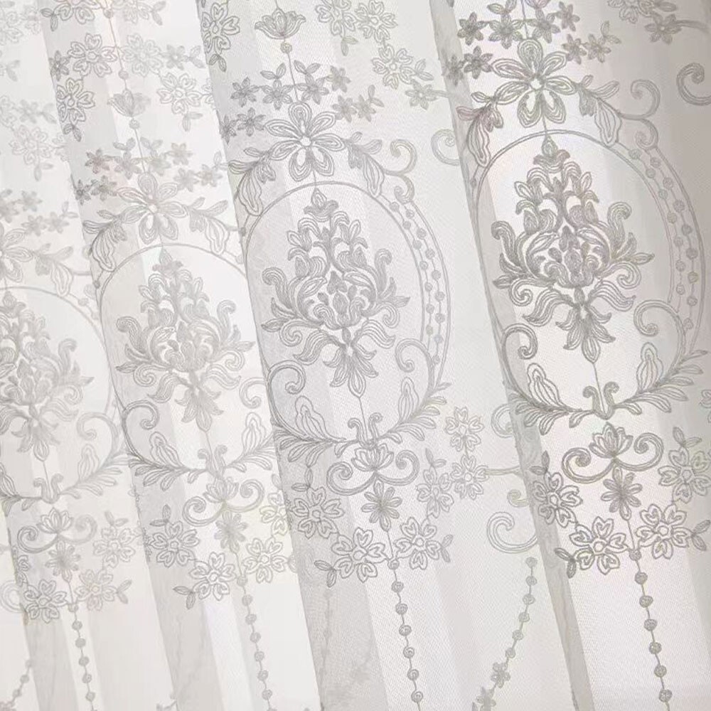 White Embroidery Floral Sheer Curtains Voile Drapes Panels Grommet Top Bedroom