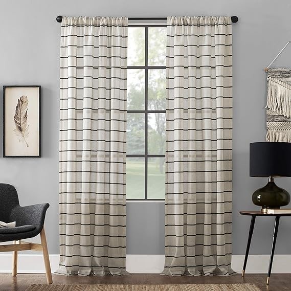 Clean Window Twill Stripe Anti-Dust Allergy Sheer 1 Curtain Panel 52 x 95