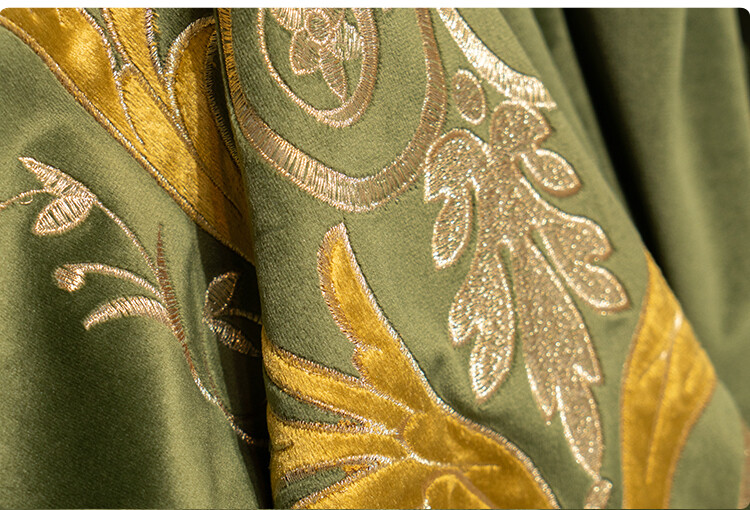 Custom green velvet embroidery thick French cloth curtain tulle drape C1774