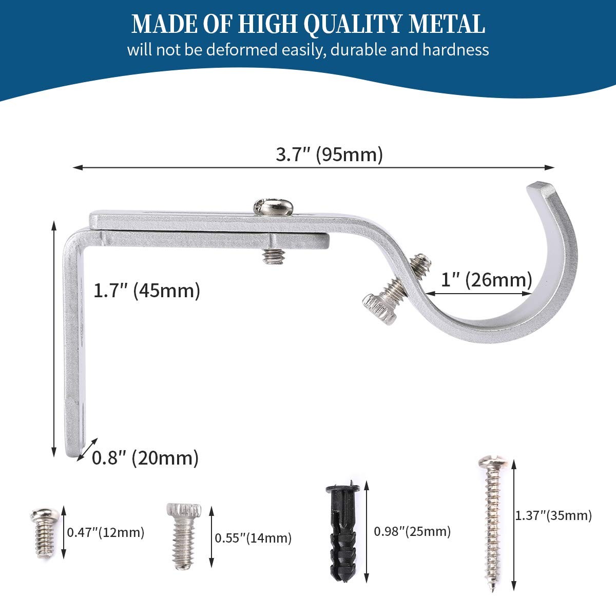 Anndason Heavy Duty Adjustable Curtain Rod Brackets Rod Holders for 1 Inch Ro…