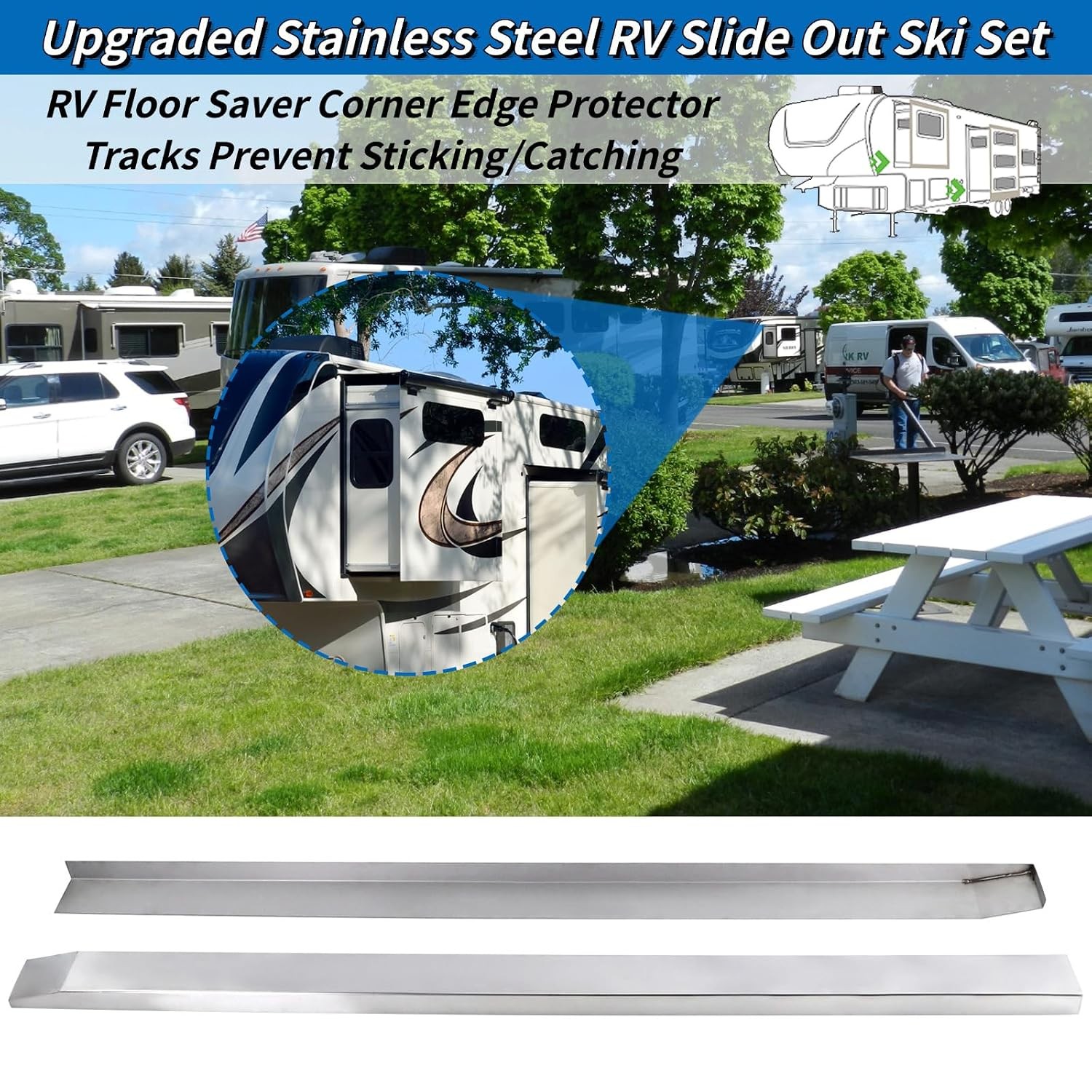 Stainless Steel RV Corner Protector Slide Out Ski Set Floor Saver Edge Protector
