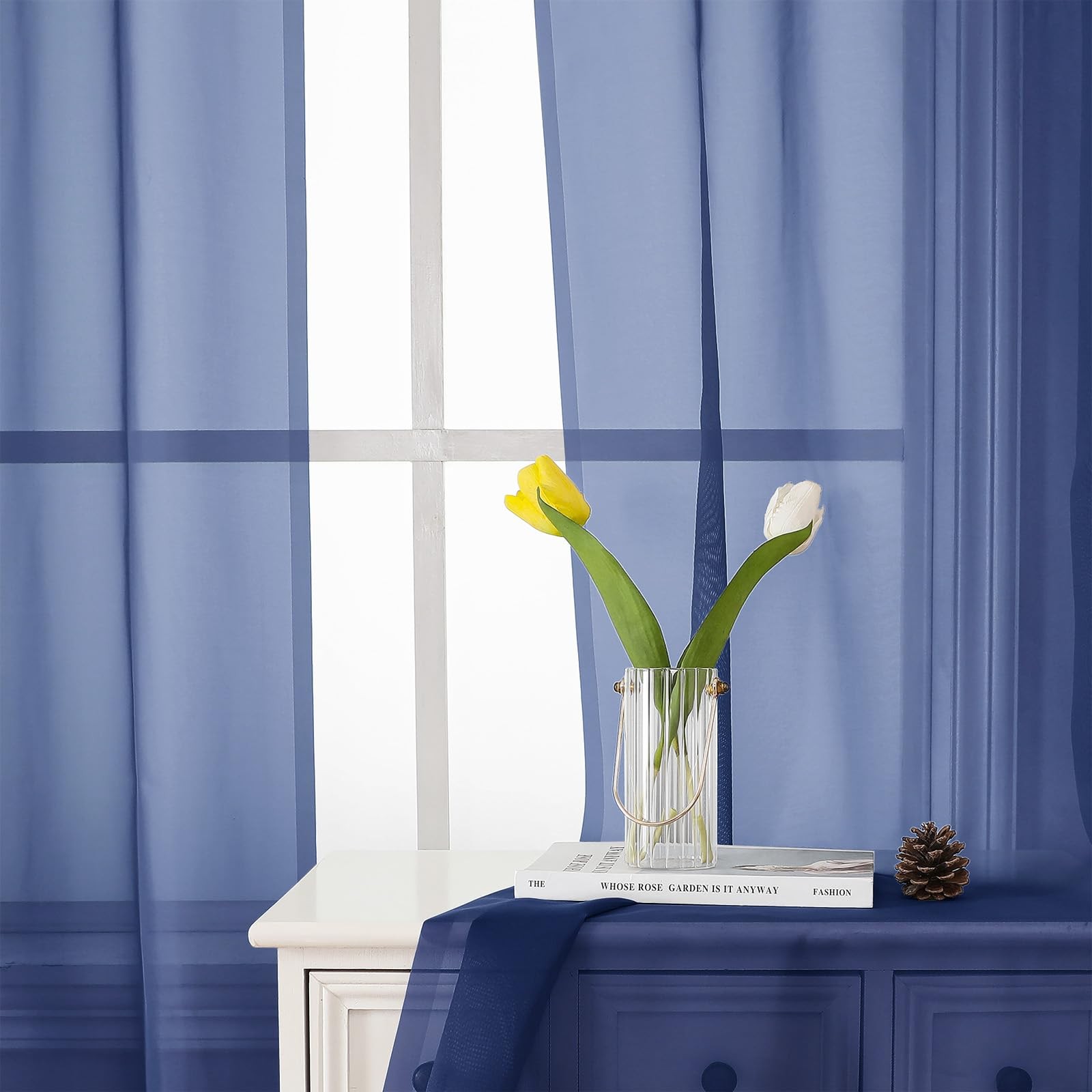 Lecloud Royal Blue Sheer Curtains 54 Inch 42″W x 54″L (Pack of 2),