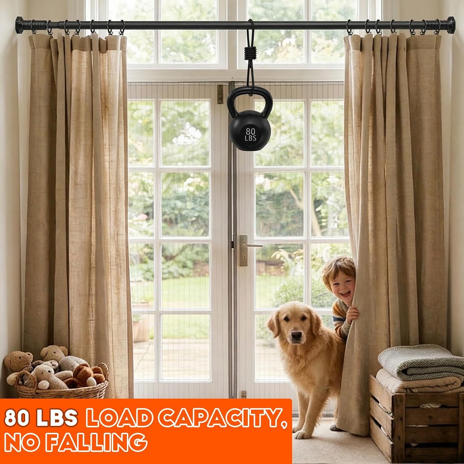 Heavy Duty Adjustable Tension Curtain Rod 45-148 In, No Drill, Rustproof
