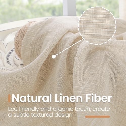 Short Linen Curtains 36 Inch Length for 24″W x 36″L (Pack of 2) Natural