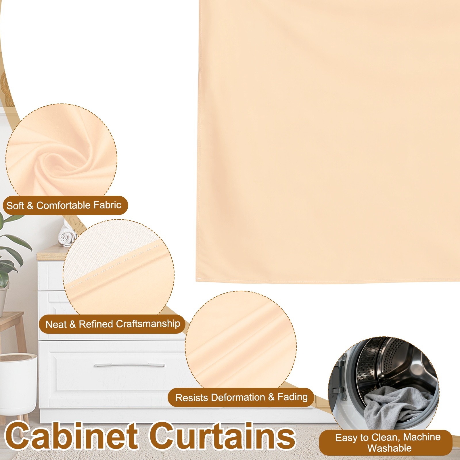 Cabinet Curtains Dust Proof Kitchen Privacy Curtain 51.1″x27.6″ Beige