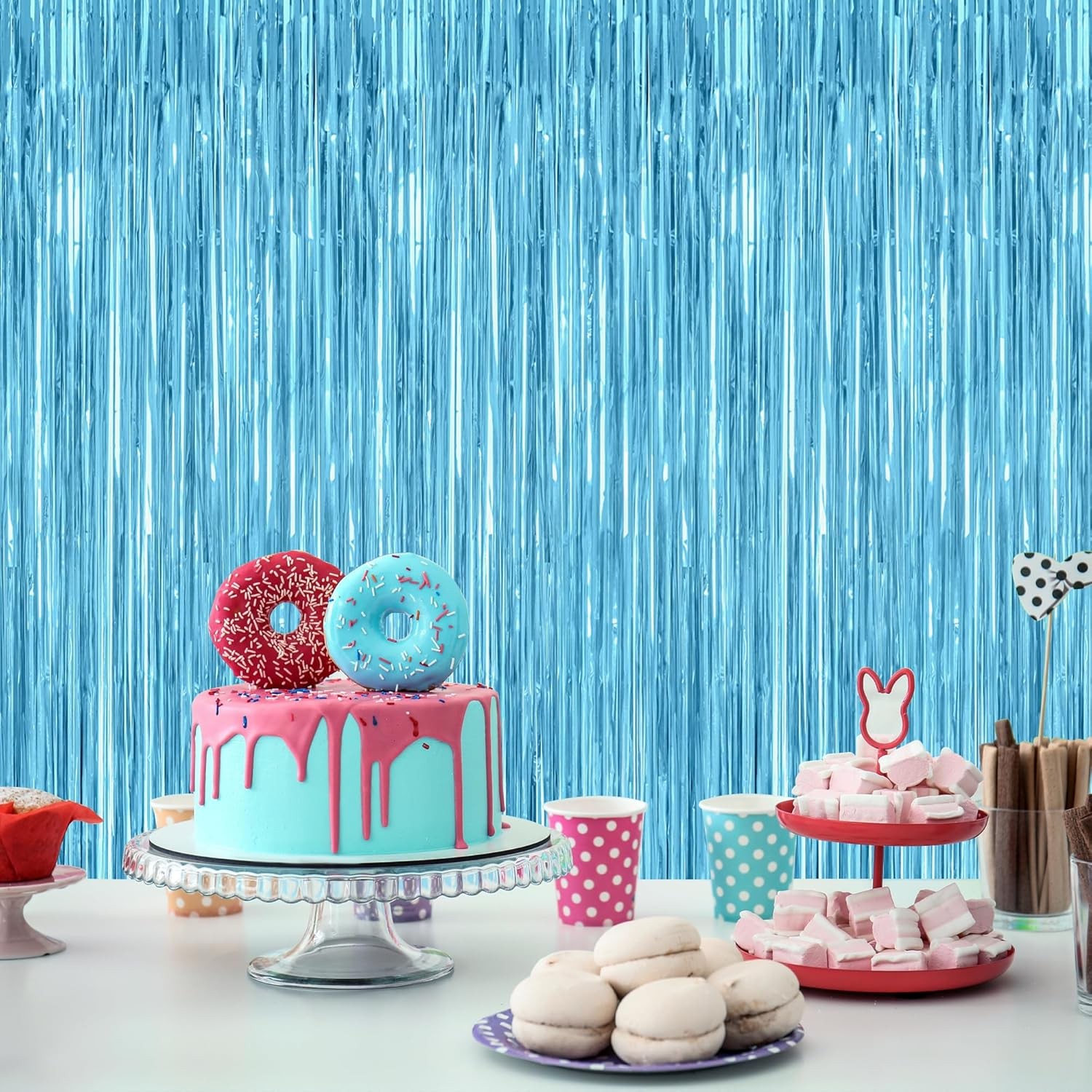 2 Pack Backdrop Curtains, 3.28 Feet x 7.05 Feet Sky Blue Tinsel Backdrop,