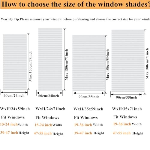 MALOKI Temporary Window Blinds, Pleated Shades 24″W x 59″H White – 1 Pack