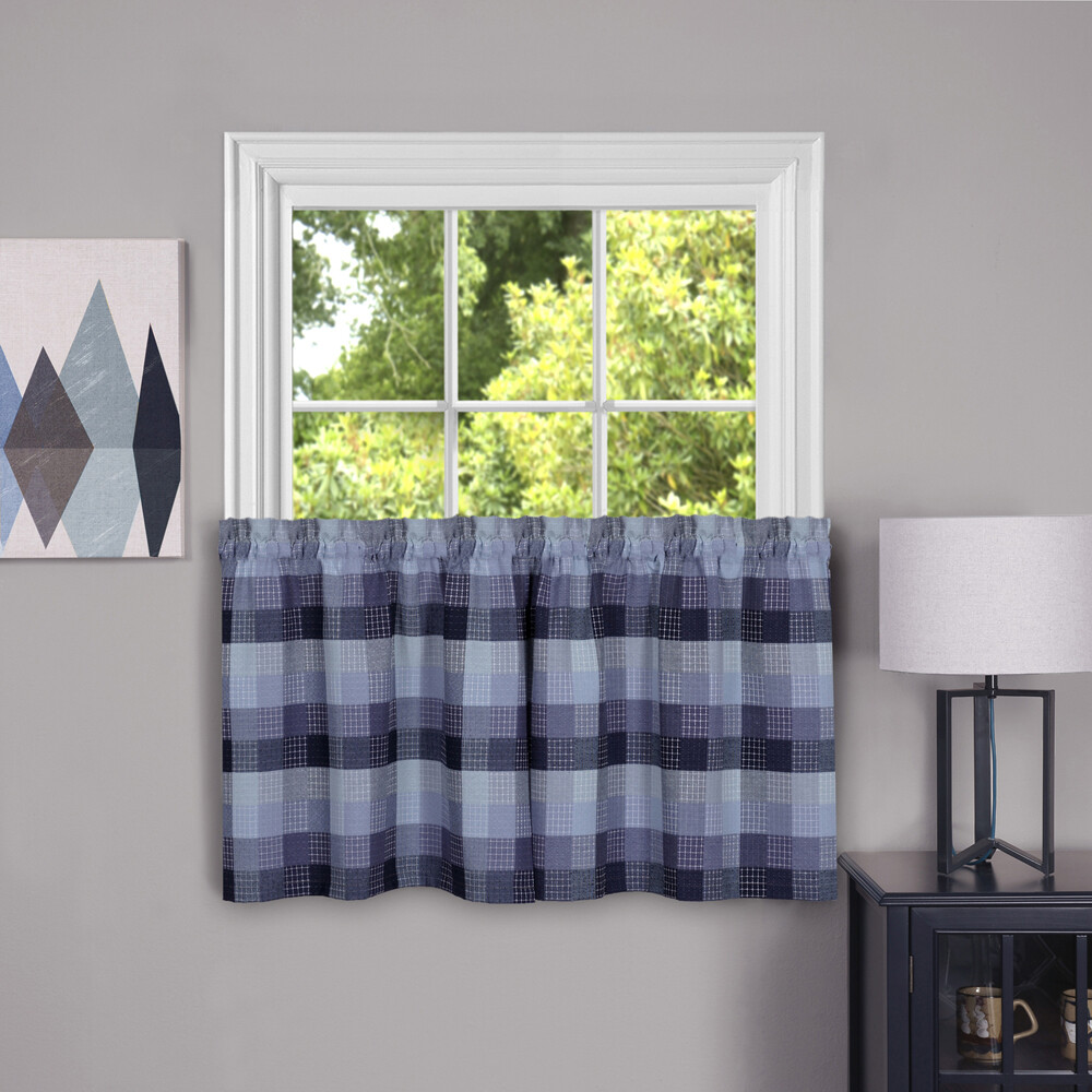 Red Geometric Plaid Window Kitchen Curtain Drape Privacy-Sheer Grommet Panels
