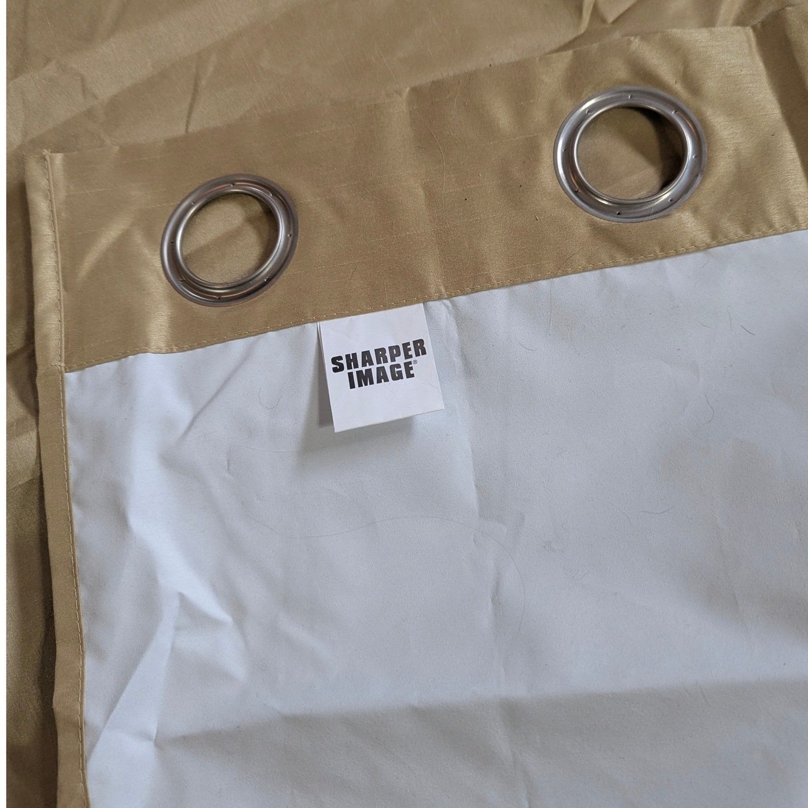 Sharper Image Curtain Panel PAIR Gold Faux Silk Grommet Blackout Minimalist