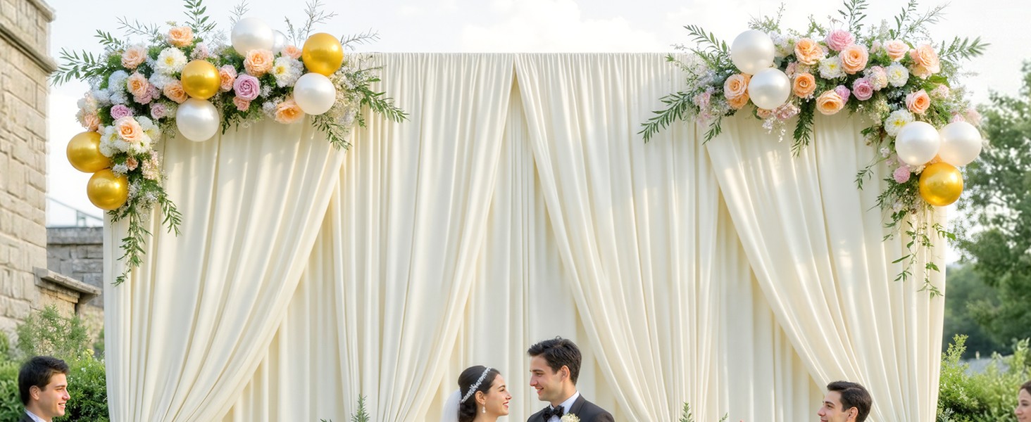 40x10ft Ivory Backdrop Curtains for Parties Wrinkle Fabric Backdrop Curtain