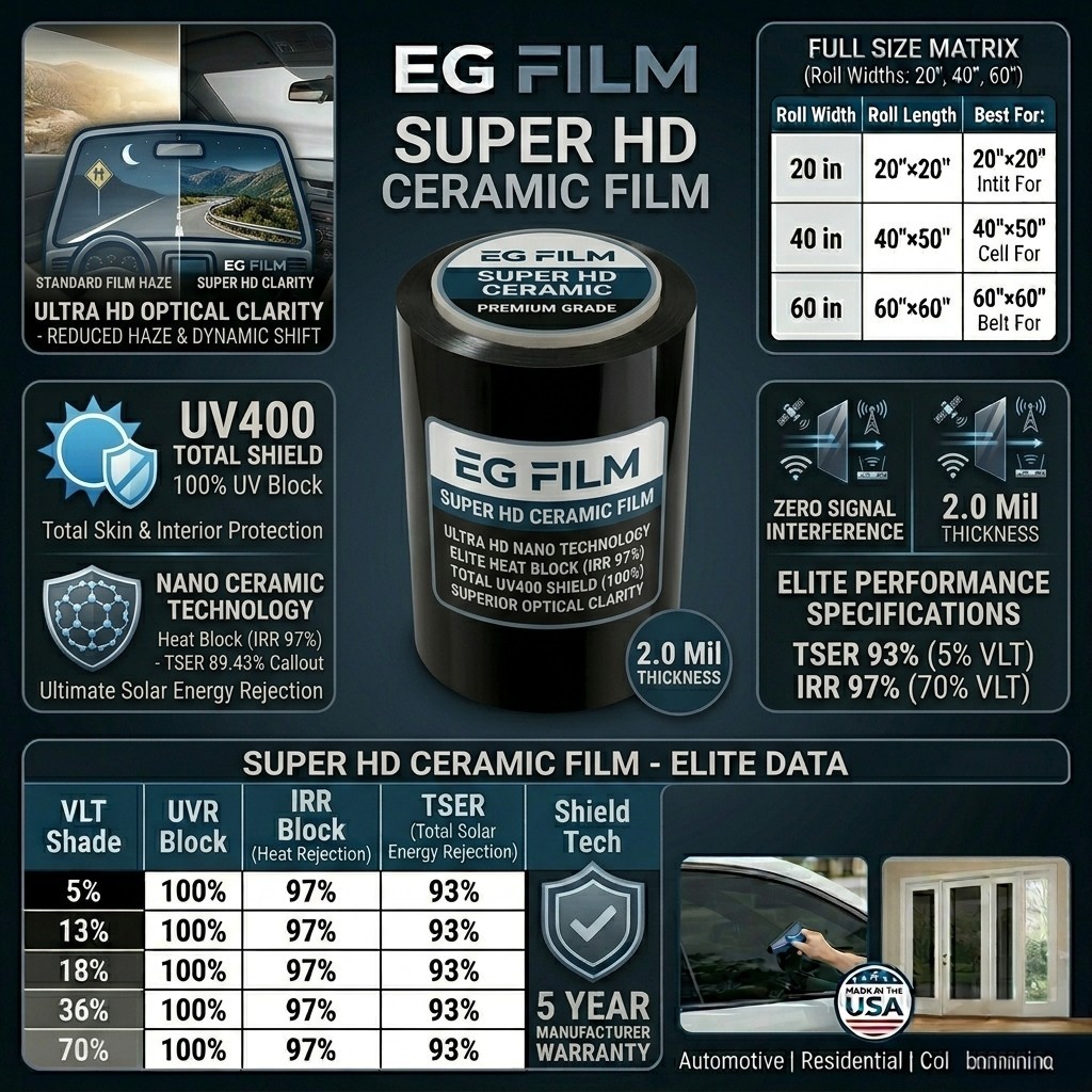 EG FILM Super HD Nano Ceramic Window Tint Film Roll Premium High IR Heat Reject