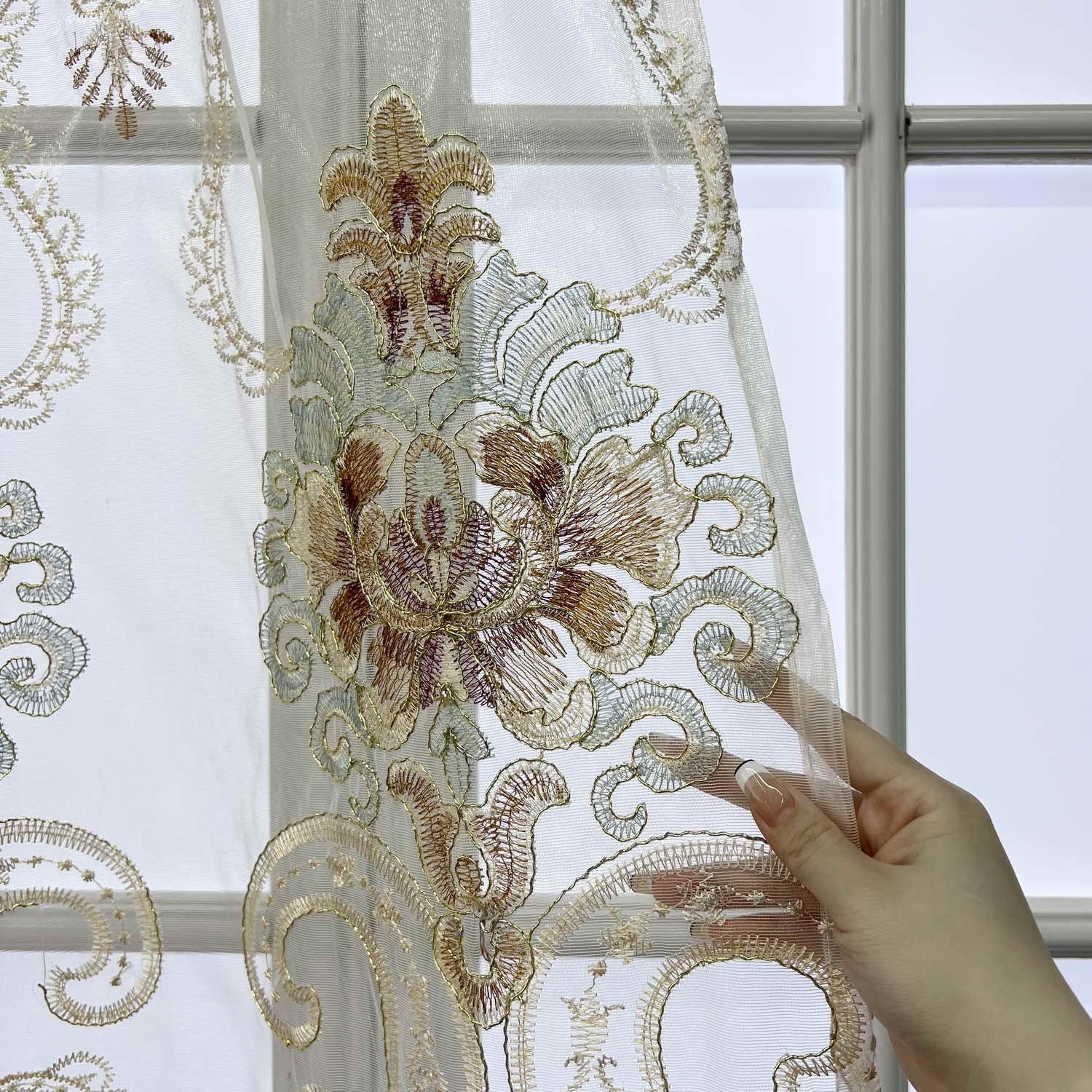 Wpkira Exquisite European Embroidered Floral Sheer Curtains Rod Pocket