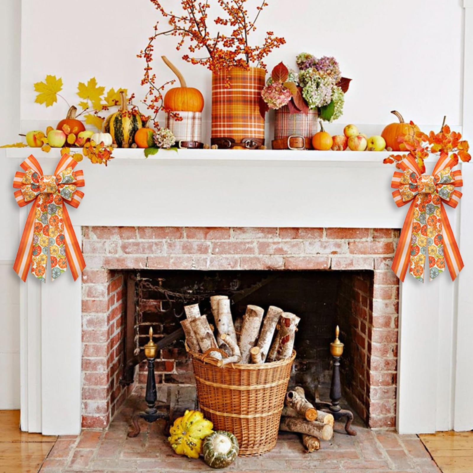 Large Fall Wreath Bows for Thanksgiving Autumn Bow, Colorful Pumpkin Brown St…