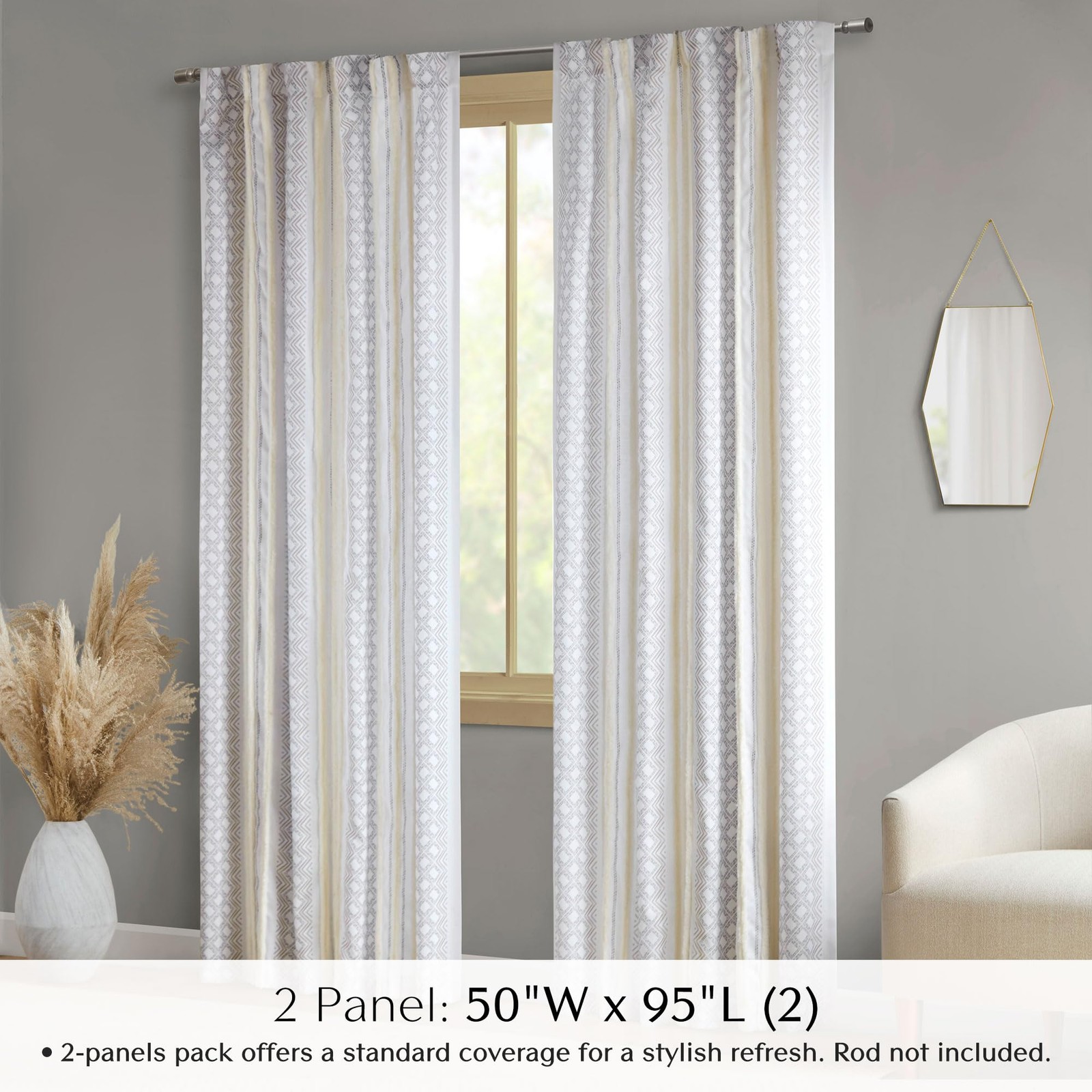 Window Curtain for Living Room Geometric Print Tufted Accent Modern Curtain W…
