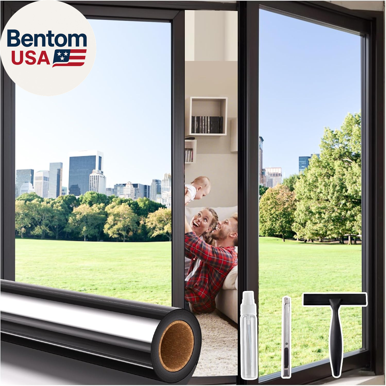 One Way Privacy Window Tint for Home, Daytime Reflective Mirror Glass Film See O
