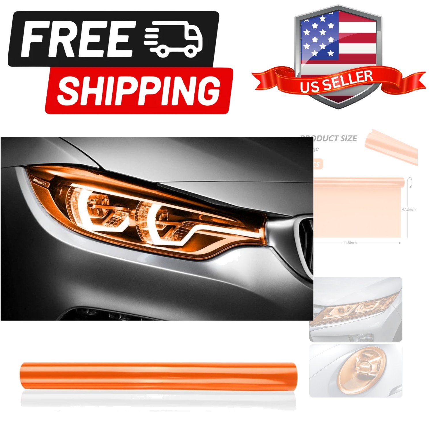 12 X 48inch Car Light Tint Film, Cuttable&Stretchability Car Headlight Tailli…