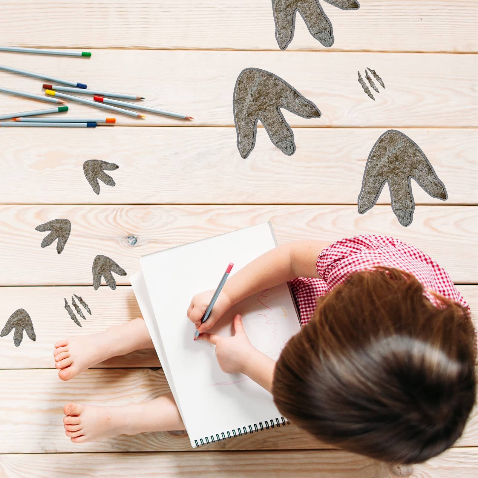 Gersoniel 64 Pcs Dinosaur Footprints Floor Decals Peel and Stick Beige