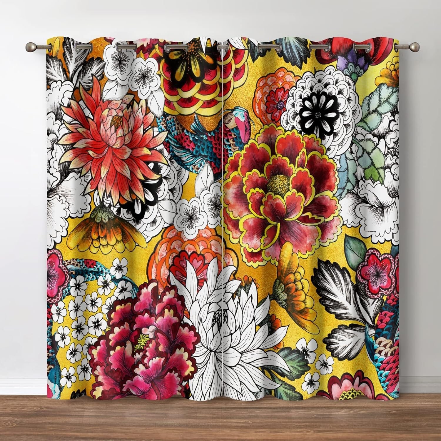 Boho Floral Blackout Curtains Bohemian 42″W x 63″L (Pack of 2) Bohemian2
