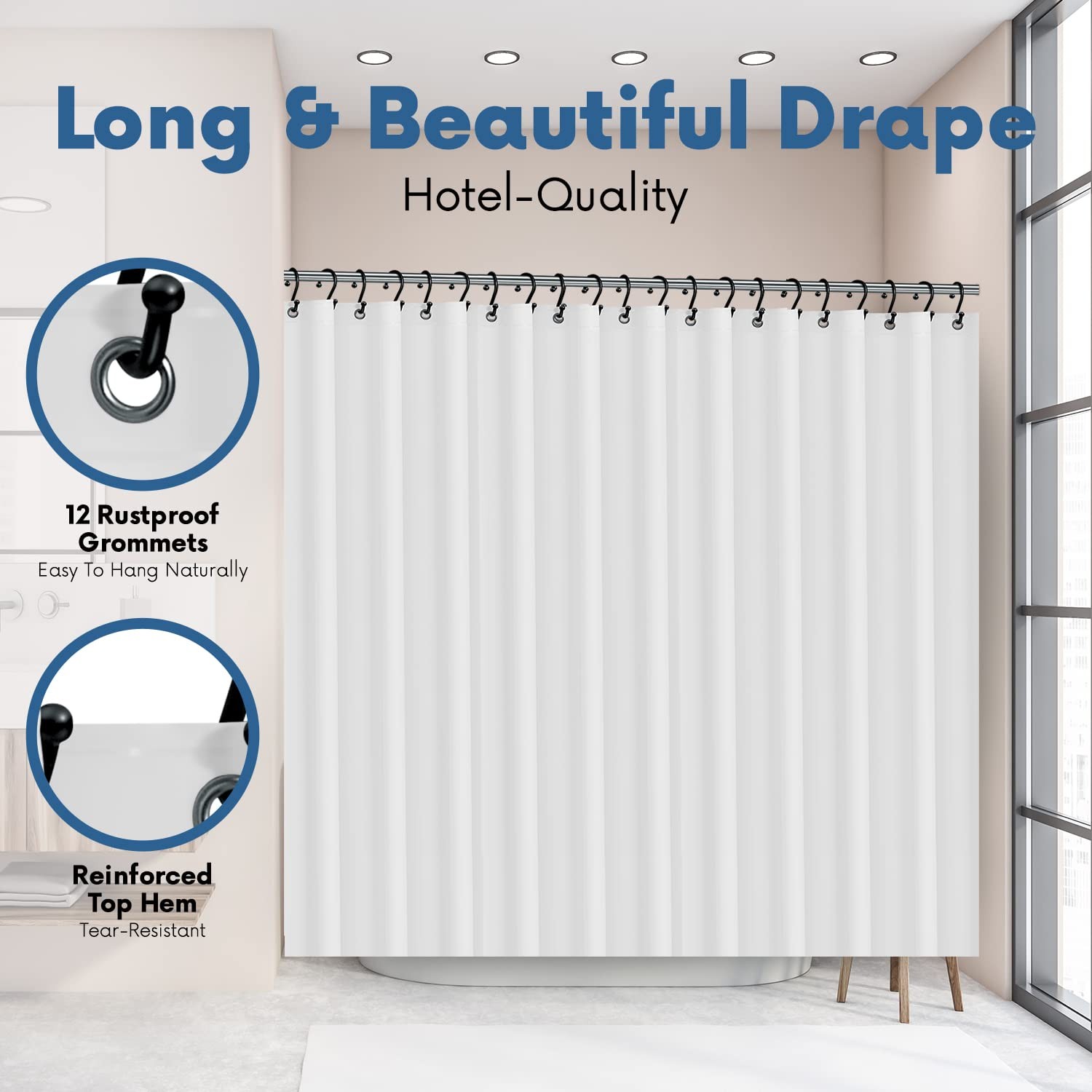 No Smell Shower Curtain Liner 72×72 White – 72″W x 72″L (Pack of 1),
