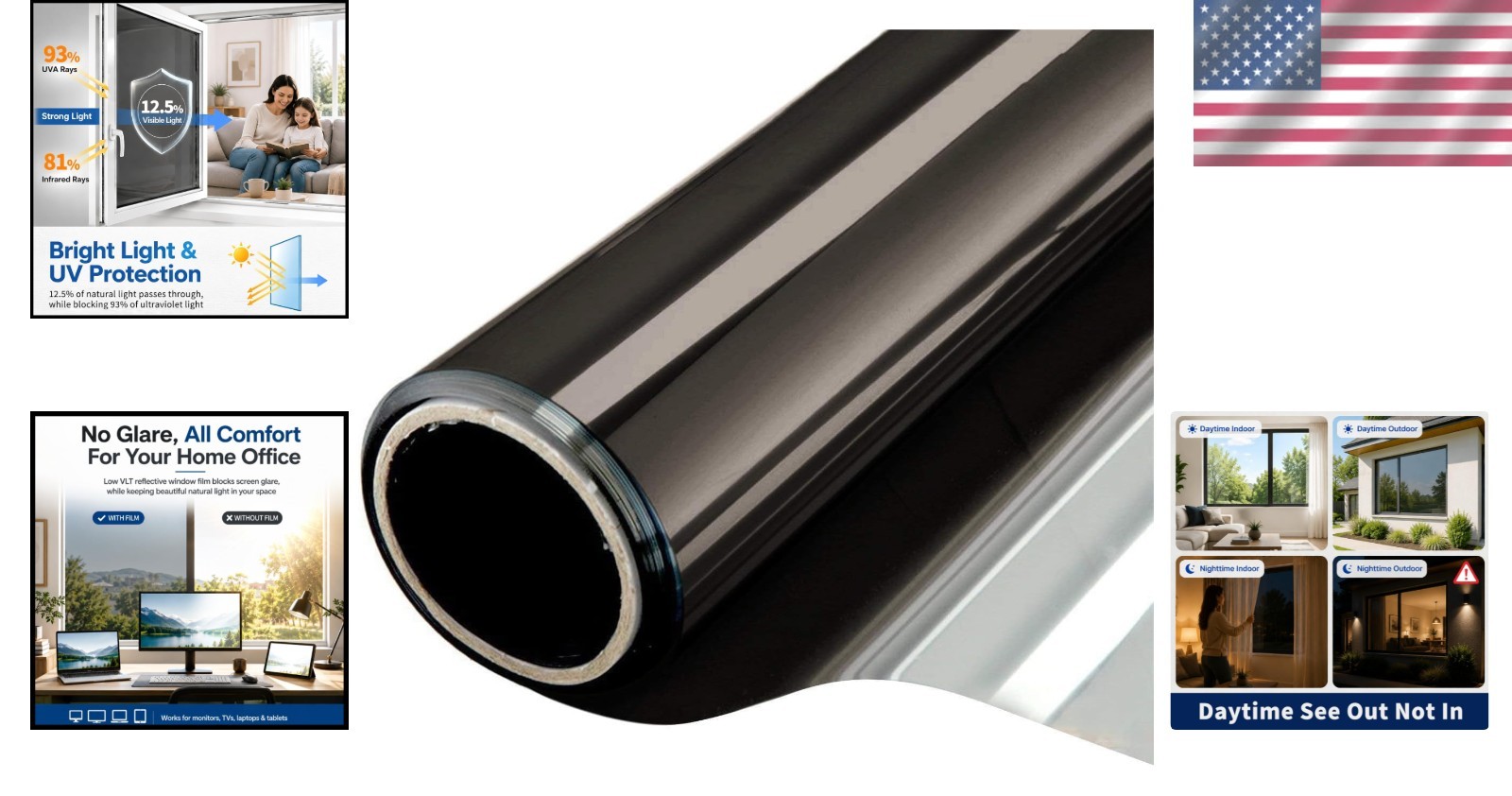 Reflective Black Silver Window Film – 17.5 x 6.5 Feet Privacy & Glare Reduction