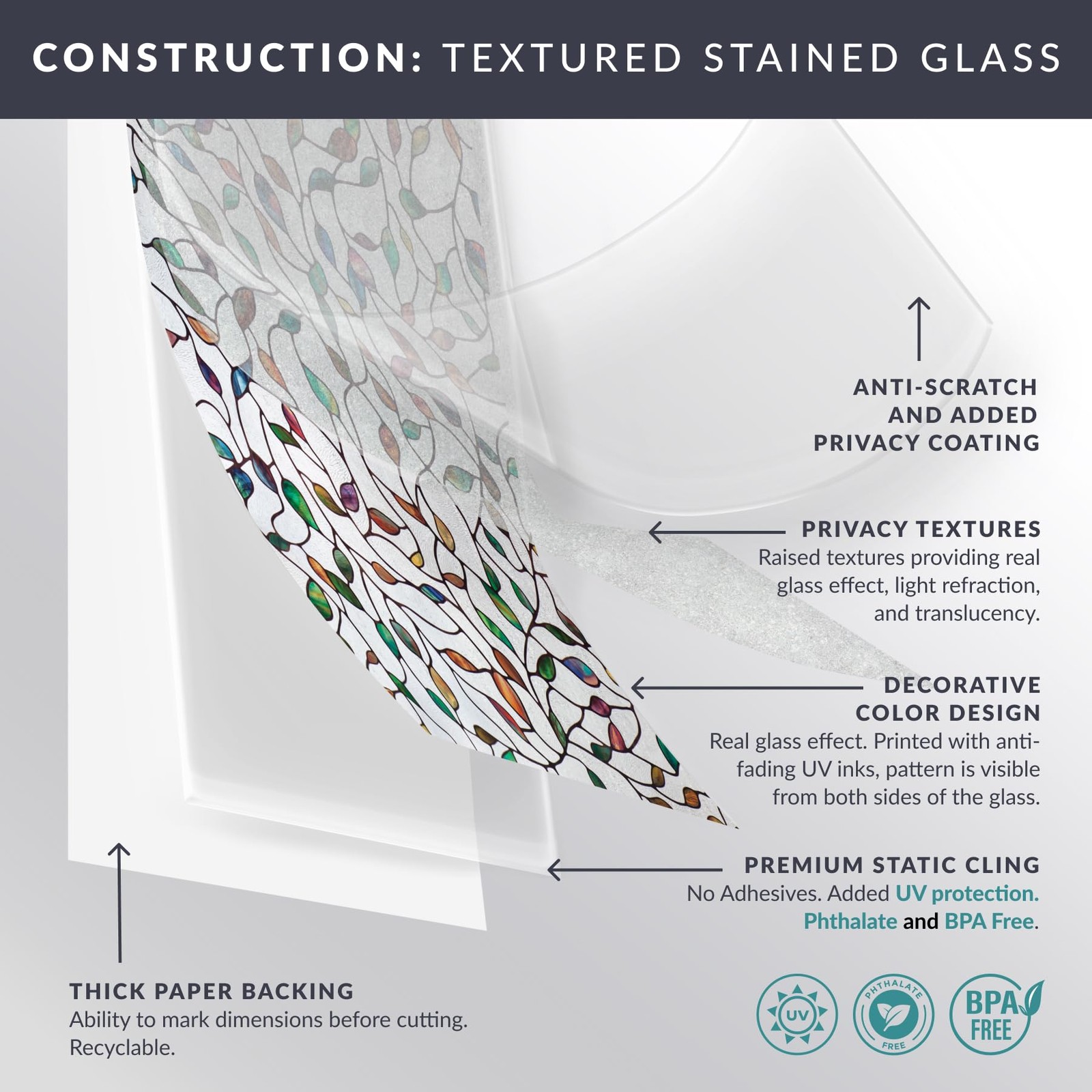 New Artscape Leaf Window Privacy Film Decorative Stained Glass Design, 24″ x 36″