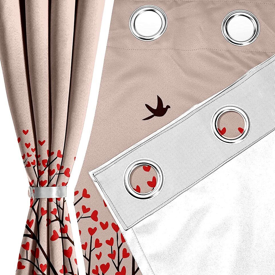 2 Piece Heart Tree Printed Eyelet Ringtop Door Window Deco Curtains Set 5 7 Feet