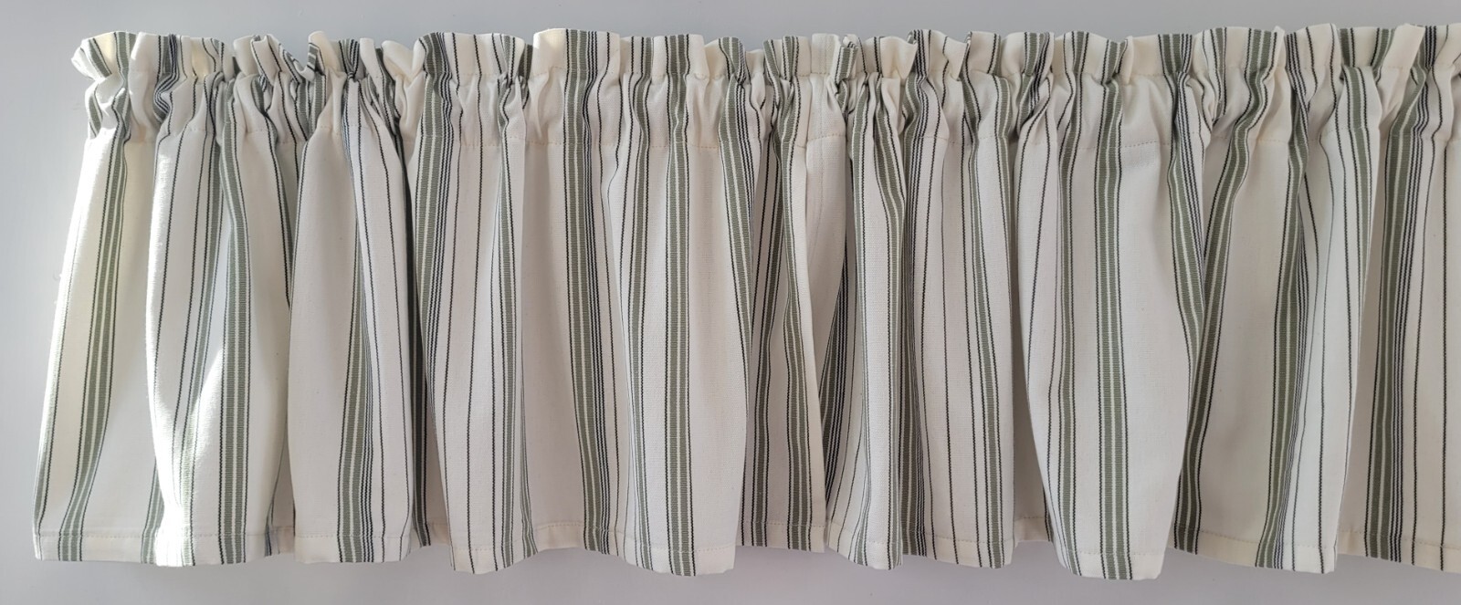 Sage and Black Ticking Stripe on a Ivory Background, Ivory Stripe Valance
