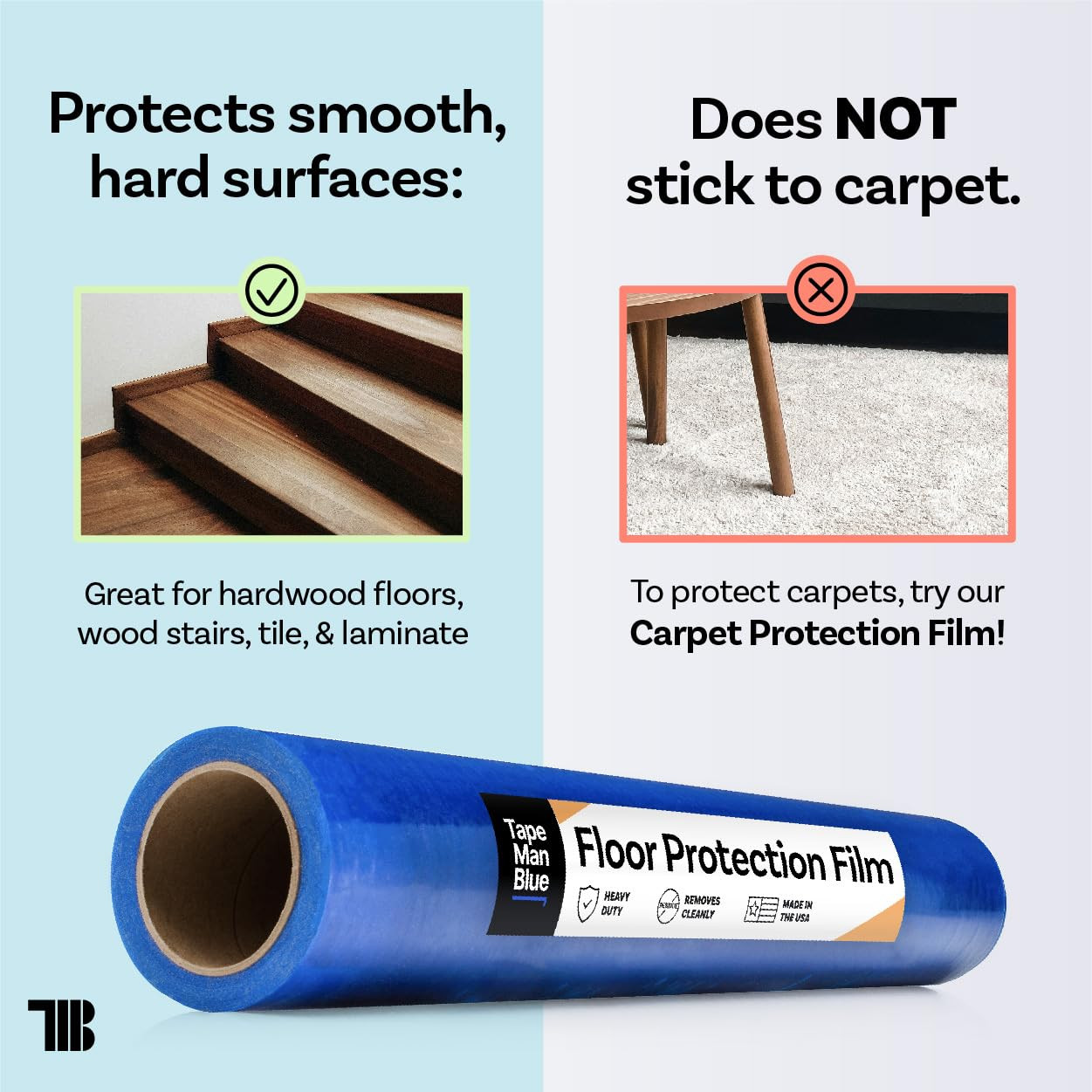 Blue Self-Adhesive Floor Protection Film 24″ x 500′ for Moving & Painting