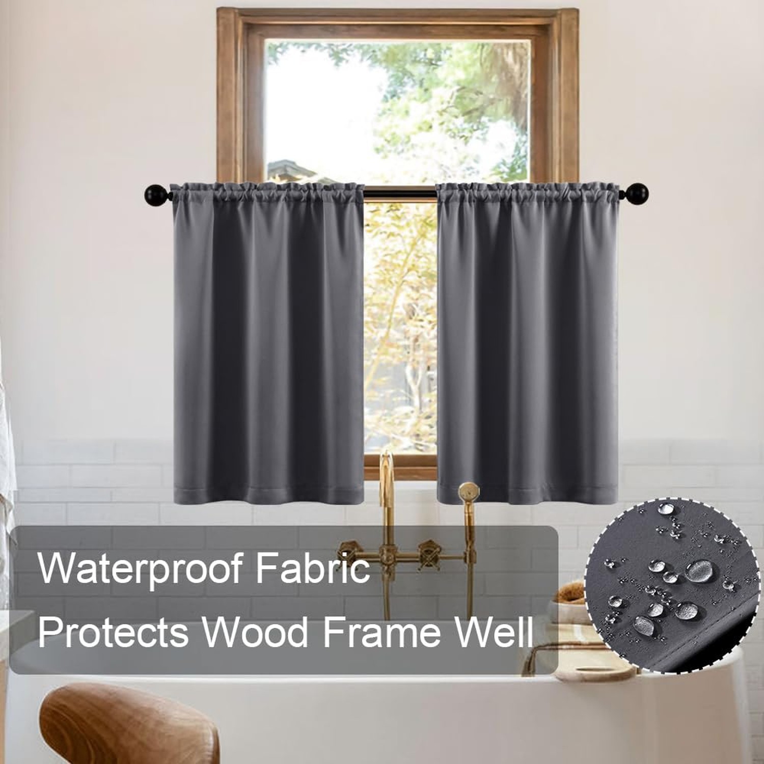 XTMYI Basement Window Curtains 30 Inch Length Durable Waterproof Short Blacko…