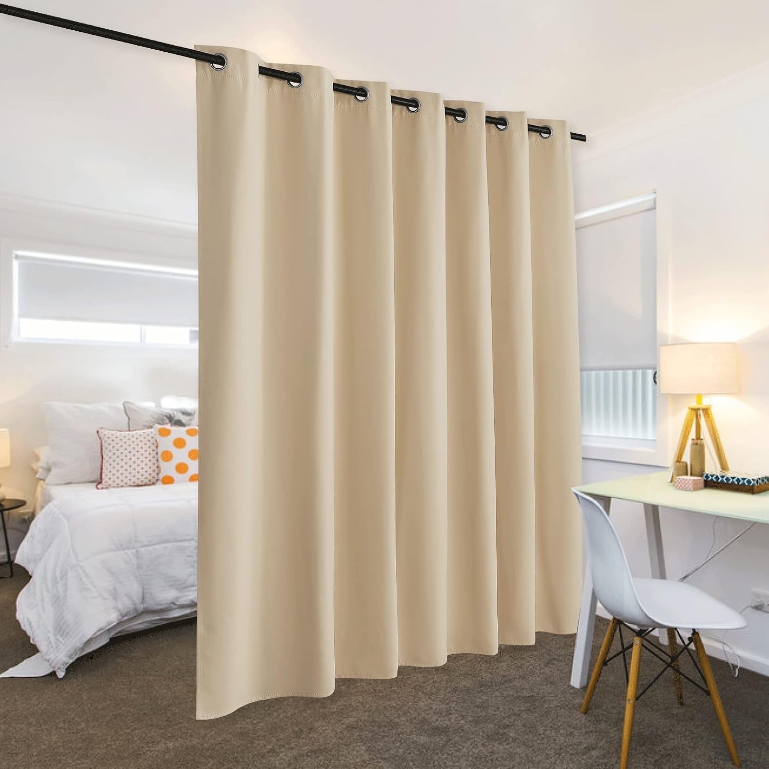 7ft Tall Cream Beige Noise Blocking Curtain – Stylish Room Divider for Privacy