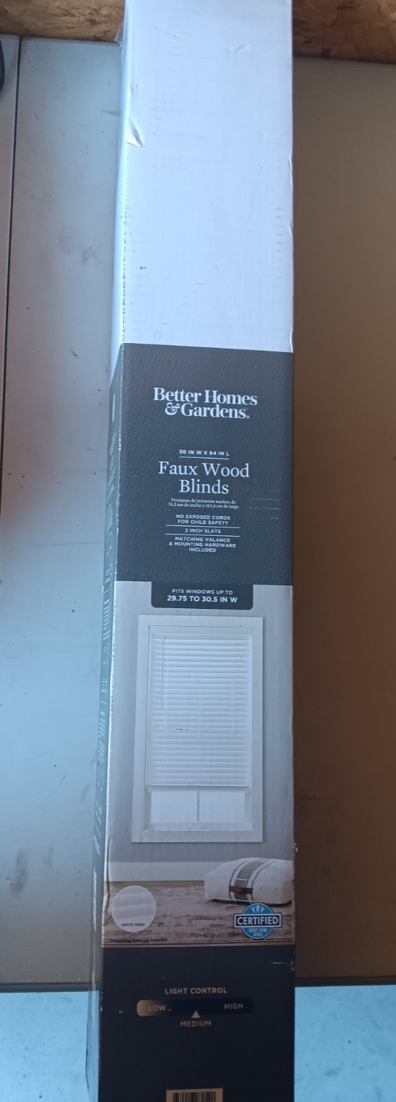 2-inch Cordless Faux Wood Horizontal Blinds Room Darkening White 30”x64”
