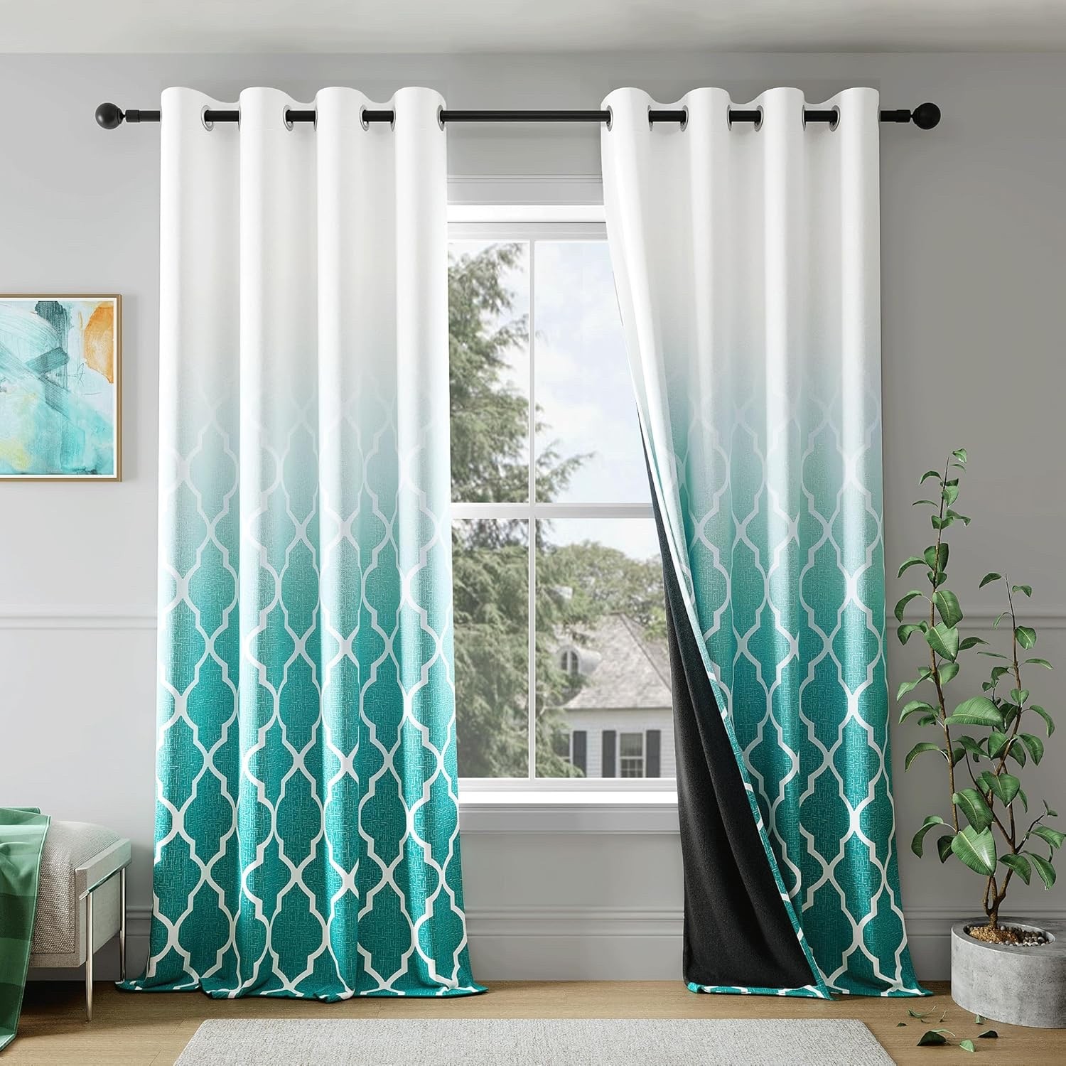 Metro Parlor Ombre Full Blackout Curtains 96 Inches Long 2 Panels 52X95X2 Teal